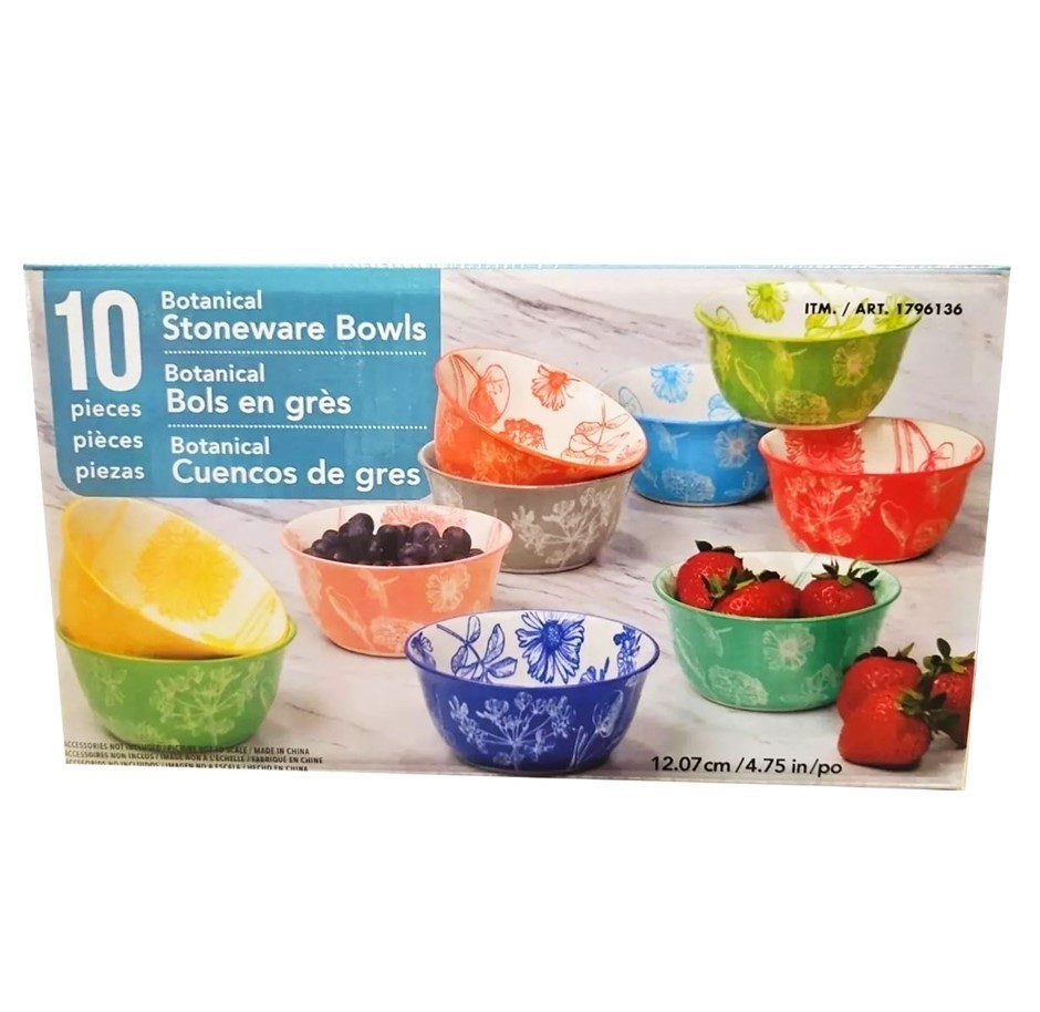 SIGNATURE 10pc Botanical Stoneware Bowls. NB: Not in original packaging, 1