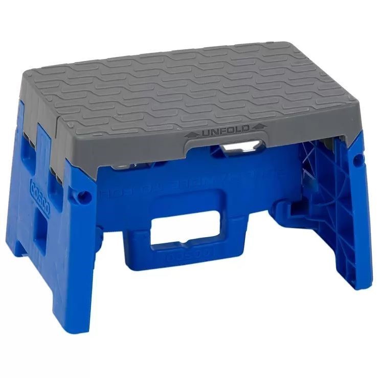2 x COSCO 1-Step Plastic Folding Step Stool, Blue/Grey.