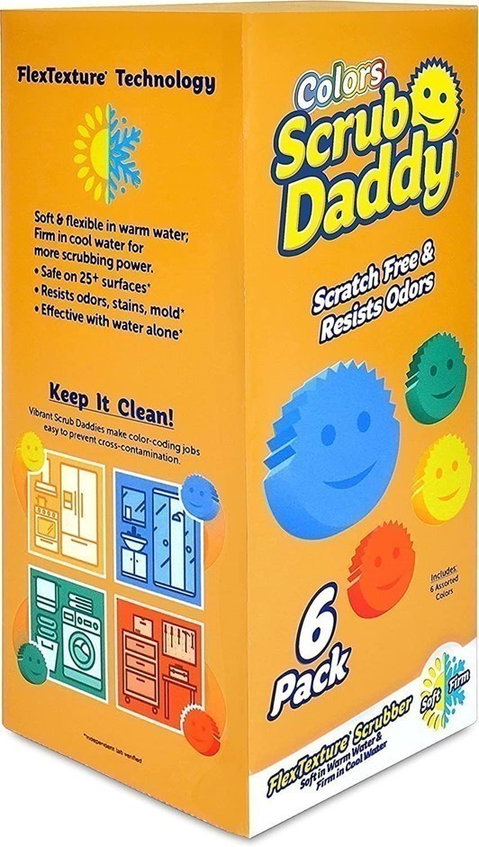 Pack of 6 x SCRUB DADDY Colours FlexTexture Scrubber Sponges.