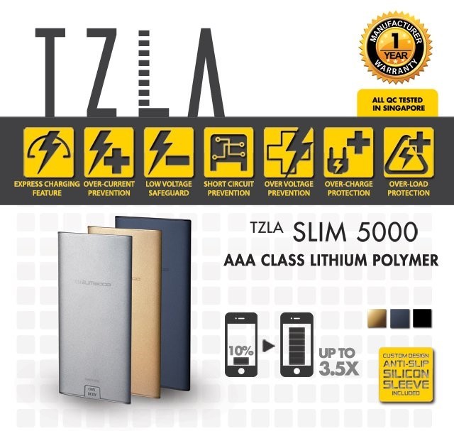 TZLA Slim 5000 Power Bank - Silver Colour, 100004681.