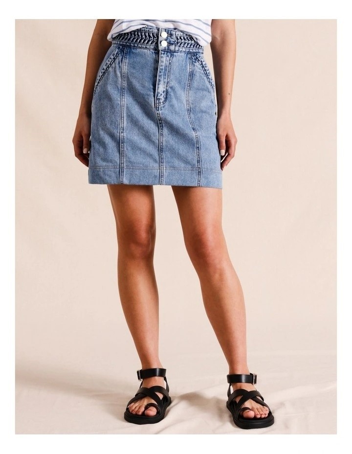 PIPER A-Line Mini Skirt. Size: 12. Colour: Denim.