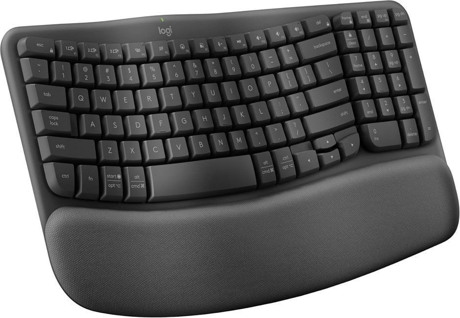 LOGITECH Wave Keys Wireless Ergonomic Keyboard with Cushioned Palm Rest, Co