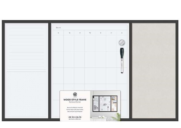 U BRANDS Wood Style Frame Command Center White Board w/ Markers, 50.8cm ...