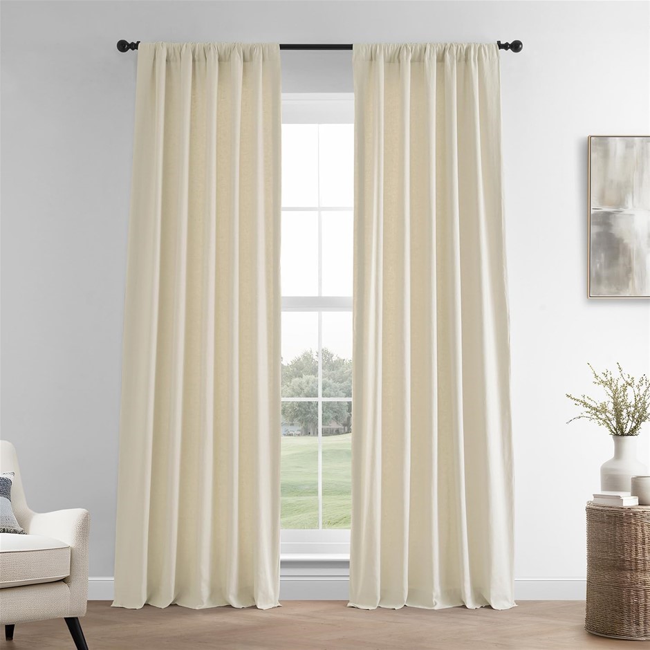 HPD French Linen Curtains 108 Inches Long Room Darkening Curtains for Bedro