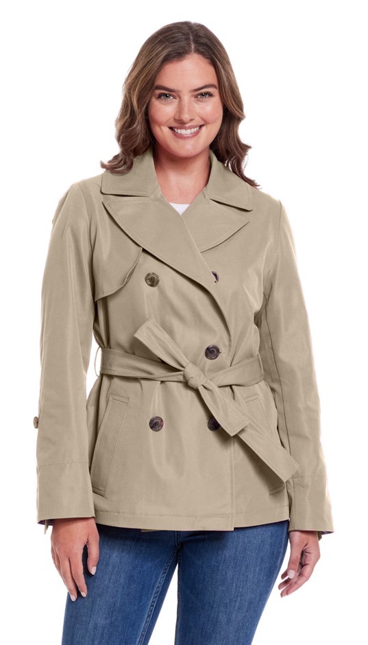 WEATHERPROOF Women's Short Trenchcoat, Size S, Wheatfield. Buyers Note - D