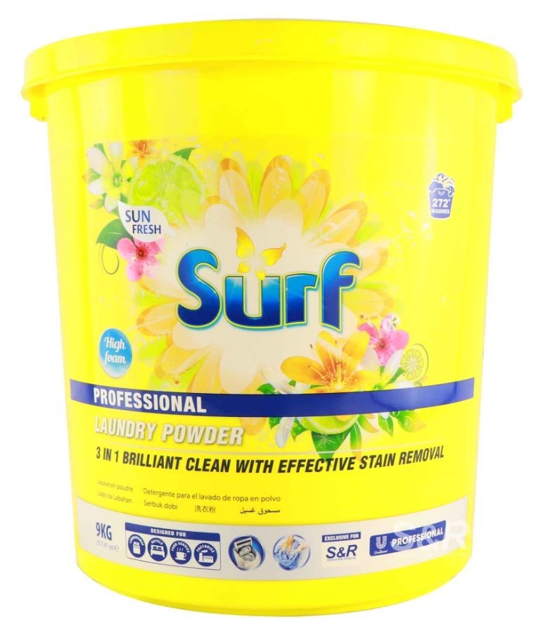 SURF Professional Laundry Powder, 9kg, Sun Fresh. NB: Damaged bucket, some
