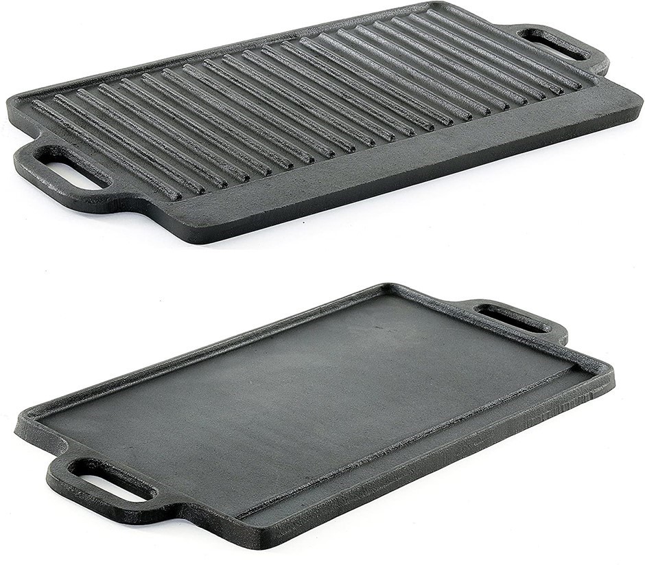 PROSOURCE Heavy Duty Reversible Cast Iron Griddle, 51 x 23cm, Black.