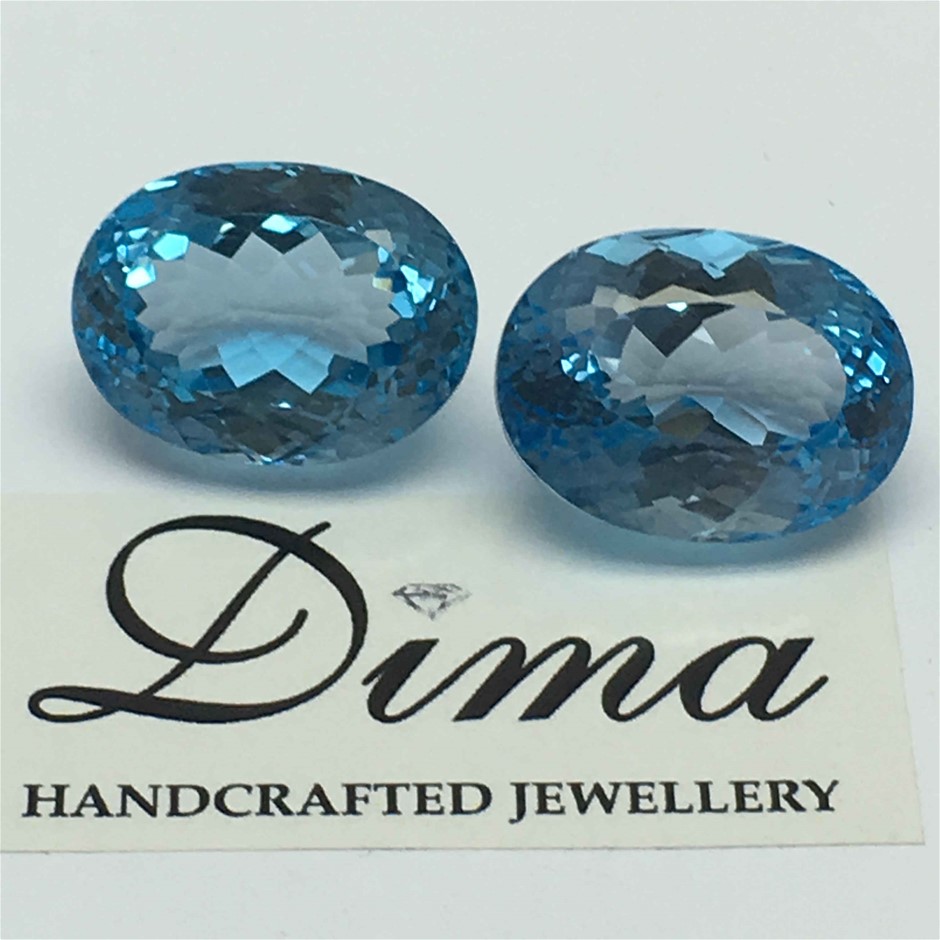 Two Stones Blue Topaz Oval 44.51ct