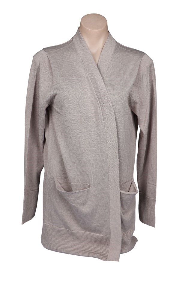 MATTY M Women's Essential Cardigan, Size M, 30% Wool, Heather Taupe. Buyer