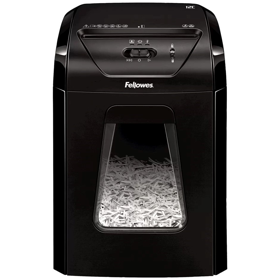FELLOWES Powershred 12C Cross-Cut Shredder, Black. Unit Only. NB: Used - te