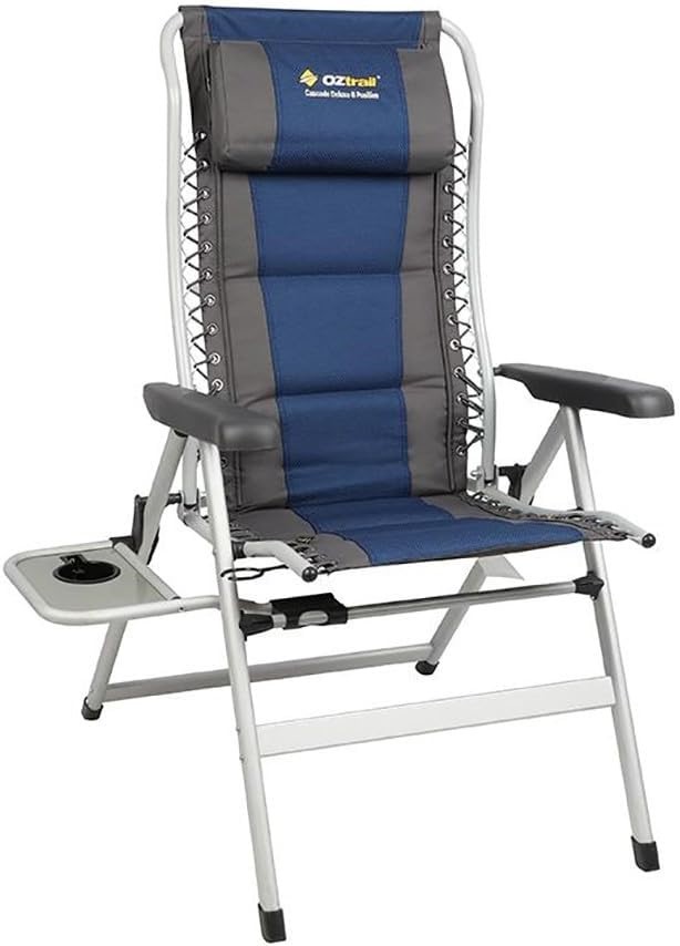 OZTRAIL Cascade 8 Position Deluxe Recliner Chair with Side Table.