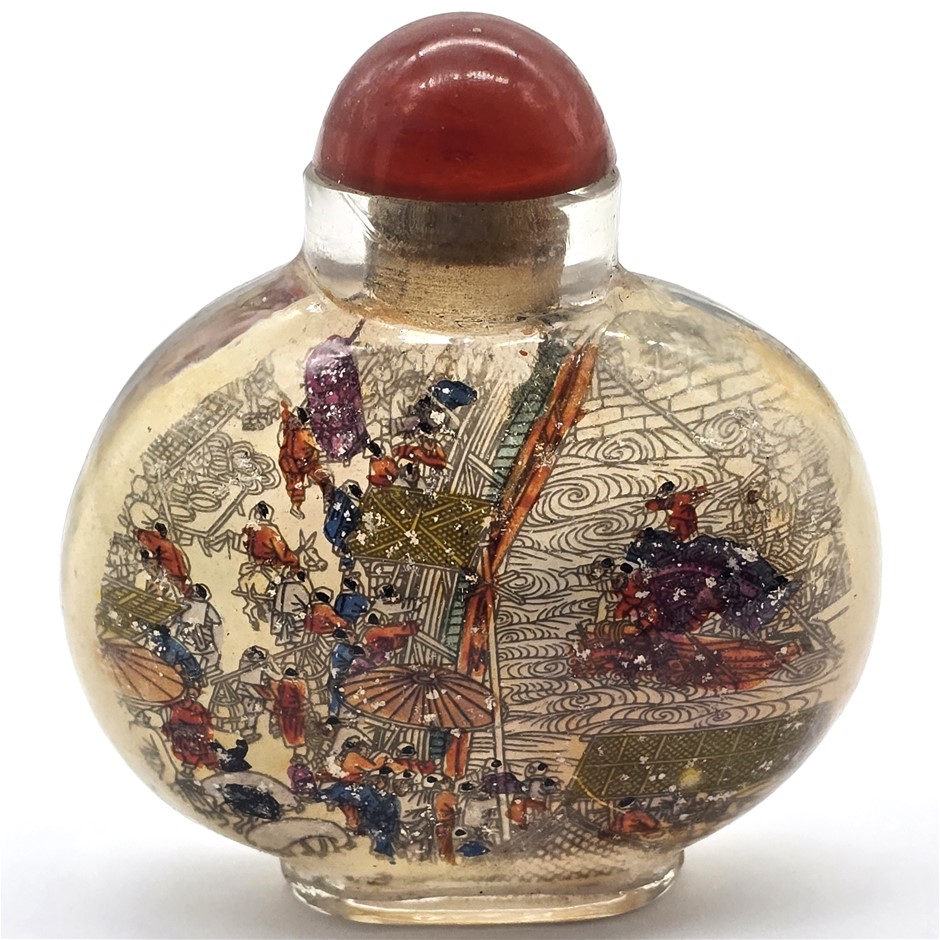 No Reserve Vintage Chinese Reverse Painted Glass Snuff