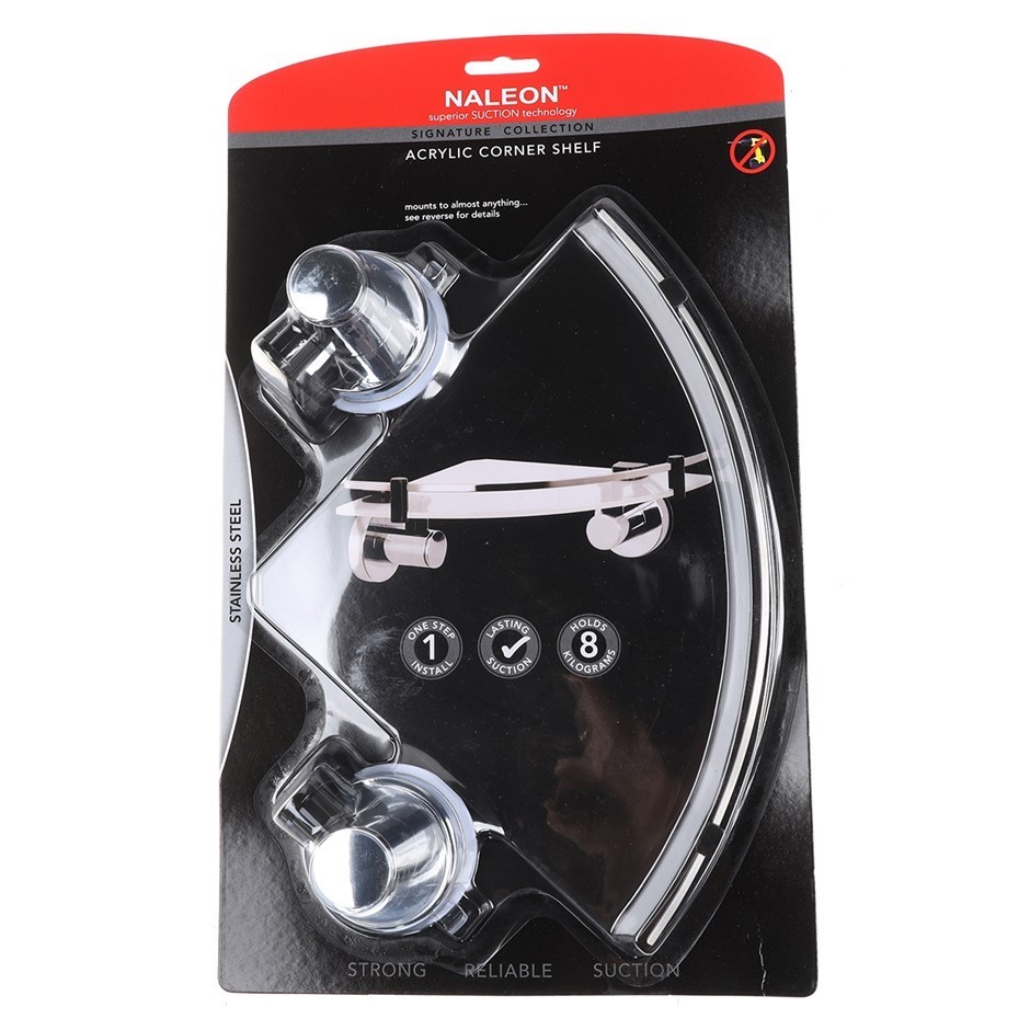 NALEON Super Suction Acrylic Corner Shelf. Stainless Steel . Capacity 8kg.