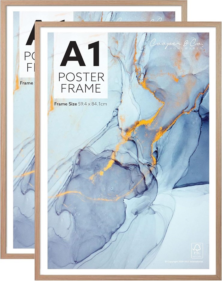 COOPER & CO. Homewares A1 Poster Photo Frames Set of 2, Oak