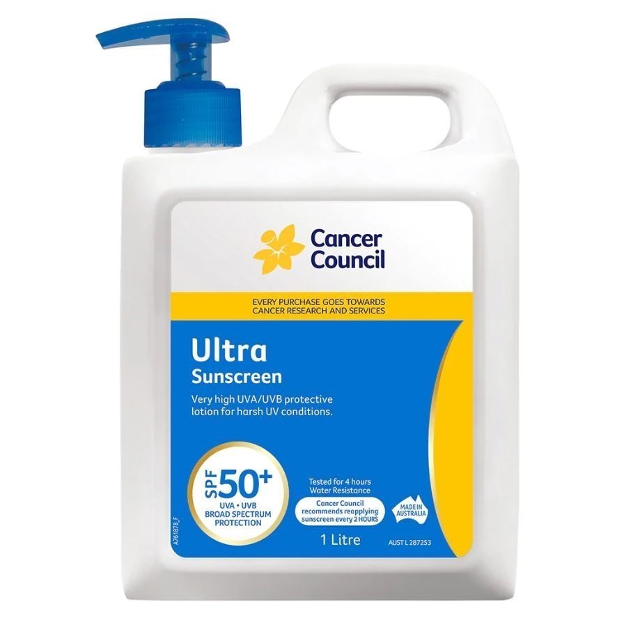 2 x CANCER COUNCIL Ultra Sunscreen SPF50+, 1L. N.B: Pumps are damaged/missi
