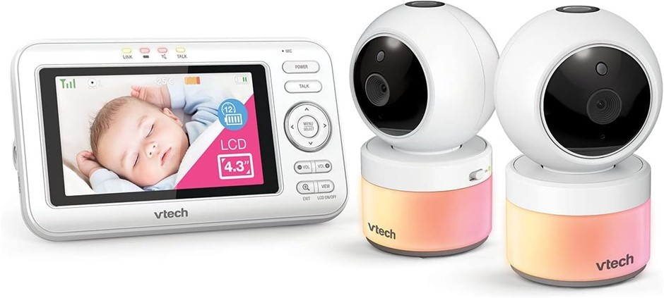 VTECH 4.3" 2-Camera Full Colour Pan & Tilt Video Baby Monitor, White. NB: U