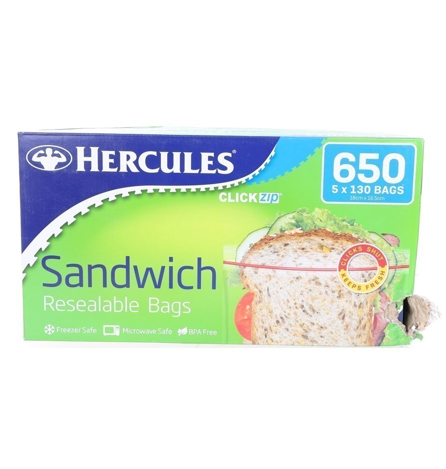 HERCULES 650pk Sandwich Bags Pack of Resuable Click- Zip Bags. NB: 130 x Ba