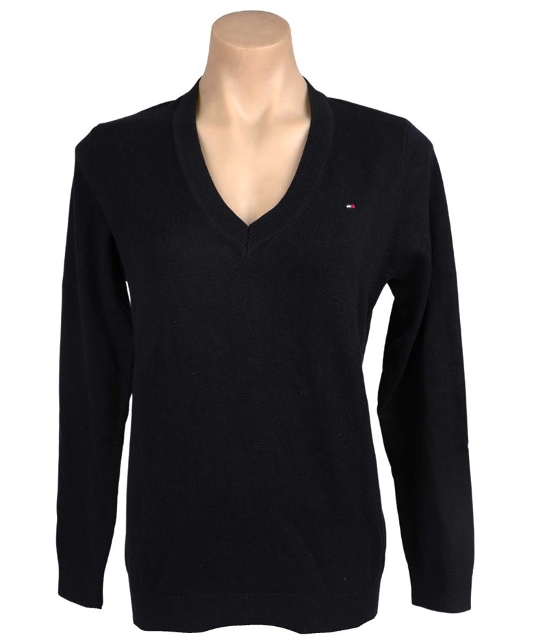 TOMMY HILFIGER Women's V-Neck Sweater, Size M, 100% Cotton, Black. Buyers
