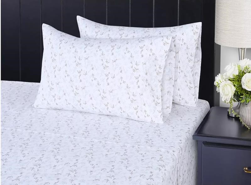 SOUTHPOINT Sheet Set Queen, 6 Piece, Leaves Floral.
