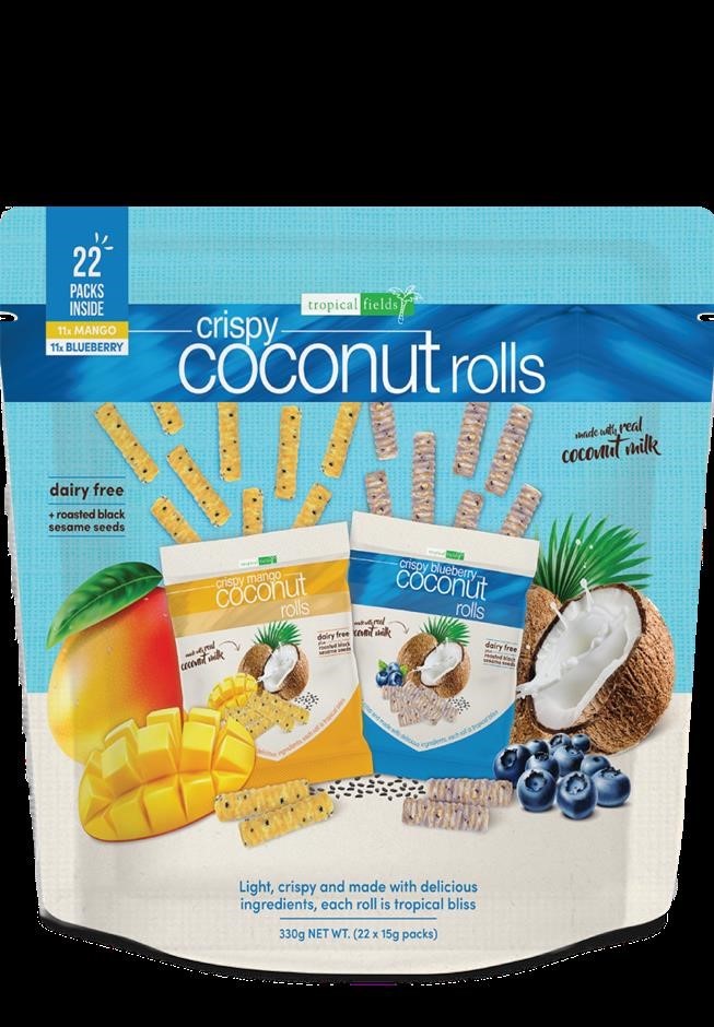 2 x Bag of 22pk TROPICAL FIELDS Crispy Coconut Rolls Multi Pack, Incl: Mang