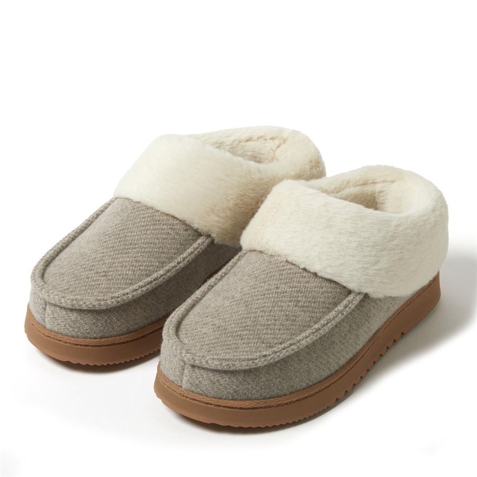 DEARFOAMS Women's Moccasin Slippers, Size S (US 5-6), Oatmeal Heather, 3122