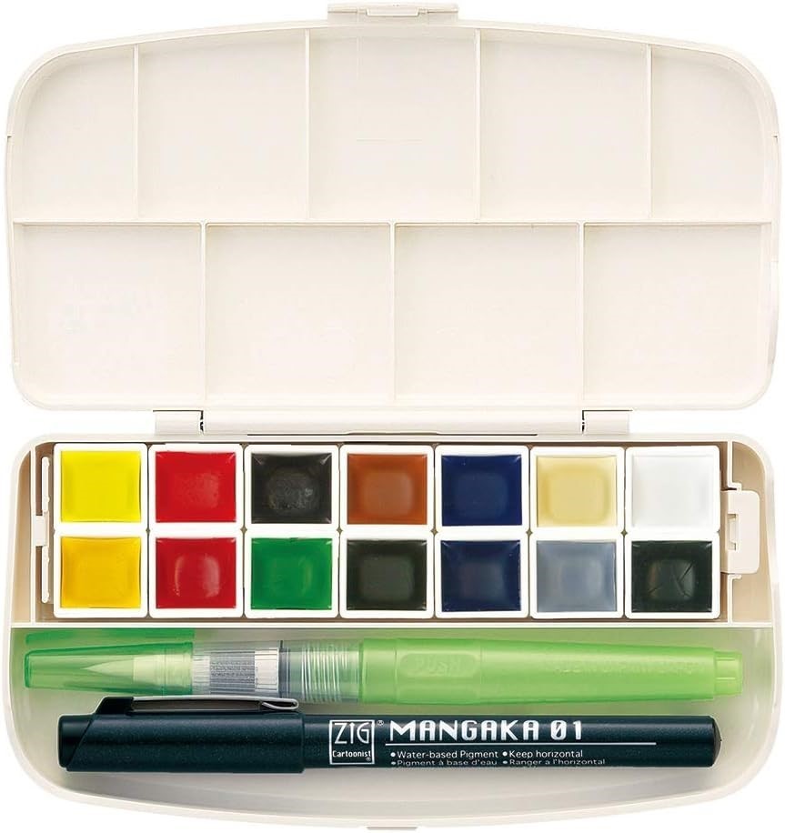 KURUTAKE GANSAI TAMBI Portable 14 Colors set, Watercolor Paint Set, Travel