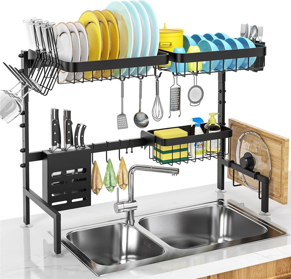 MERRYBOX Over The Sink Dish Drying Rack, 2-Tier Height:20.7in, Length:25.6-