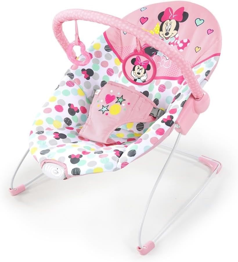 Bright Starts Disney Baby Minnie Mouse Baby Bouncer Soothing Vibrations Plu