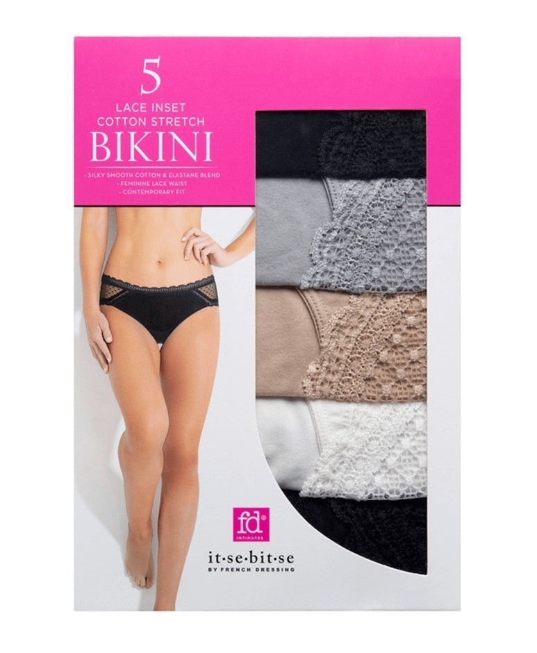 2 x 5pk IT.SE.BIT.SE Women's Lace Inset Stretch Bikini Underwear, Size XL,