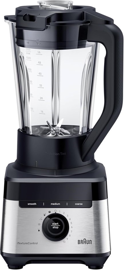 BRAUN PowerBlend 7 JB7550BK, Jug Blender with Triangular Glass Jug, 10 Spee