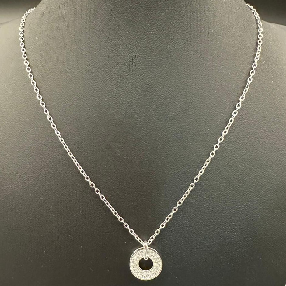 Designer Simulated Diamond Round Eternity Pendant Necklace in Silver