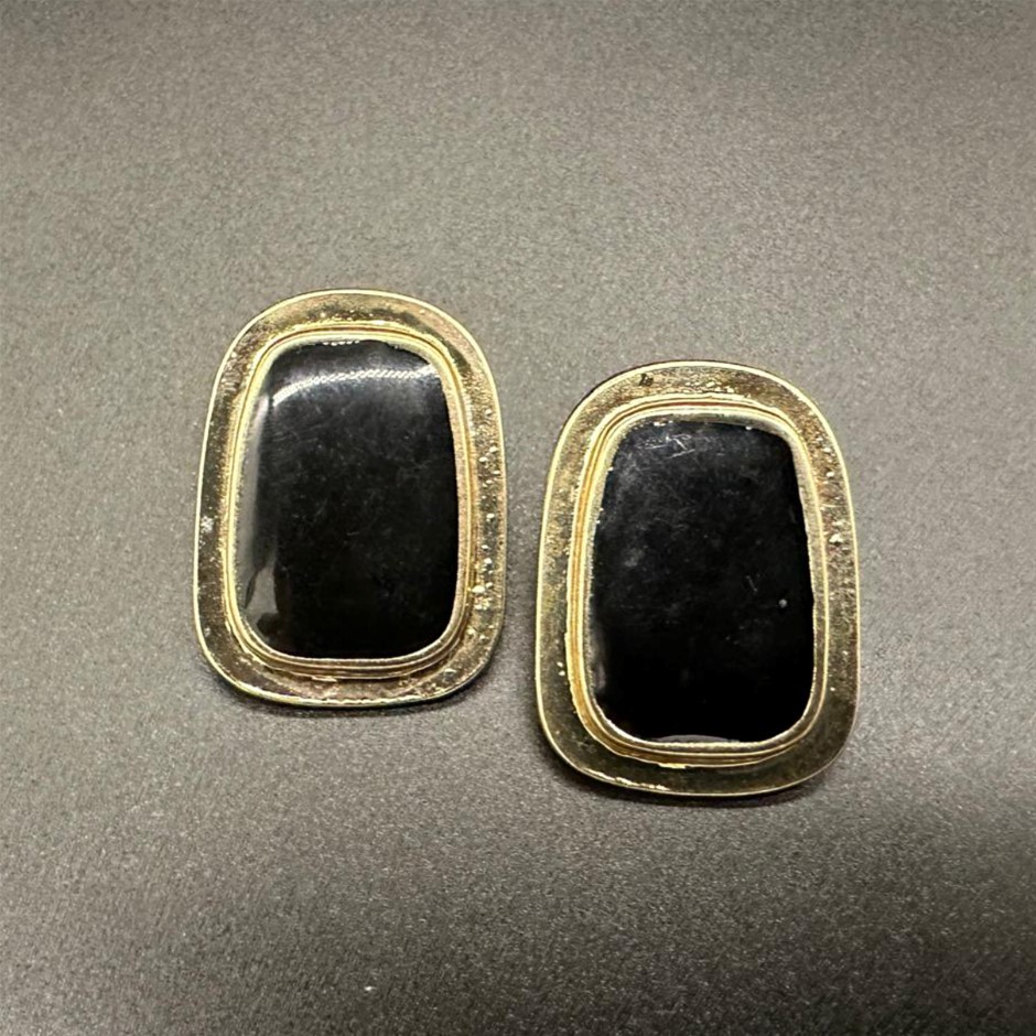 Rectangular Black and Gold Earrings