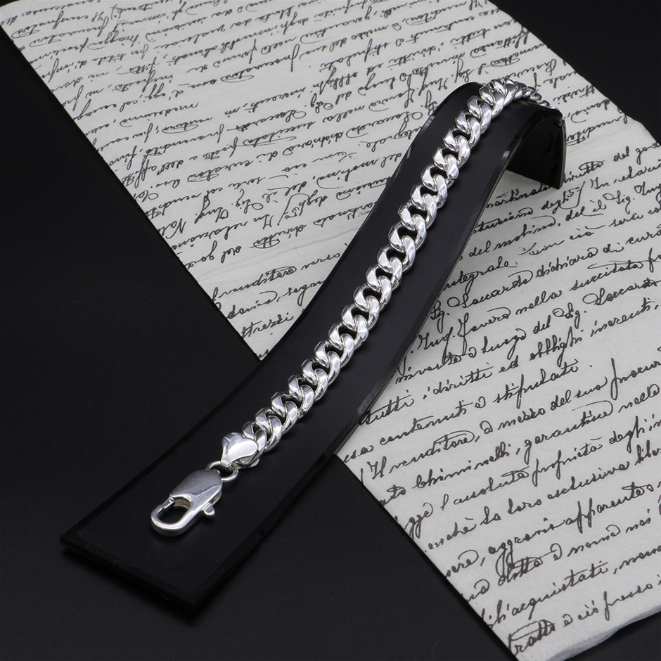 Silver Plated Curb Chain Bracelet with Lobster Clasp - DEMO