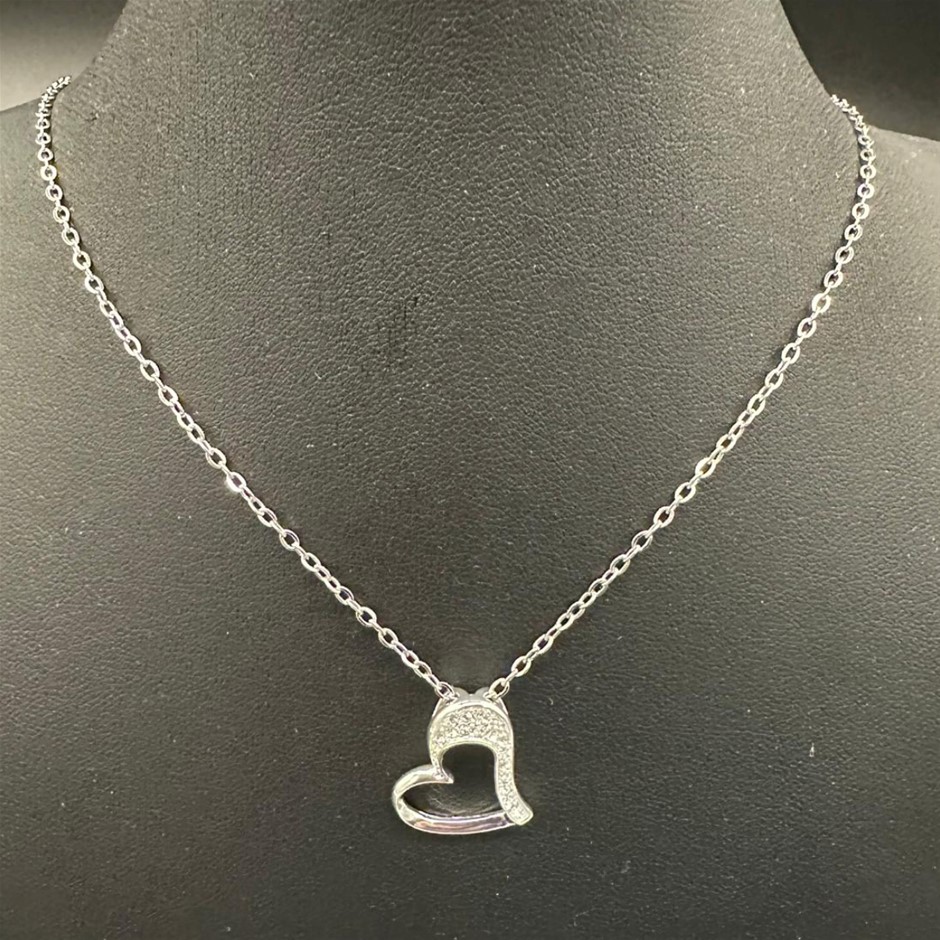 Designer Simulated Diamond Love Heart Pendant Necklace in Silver