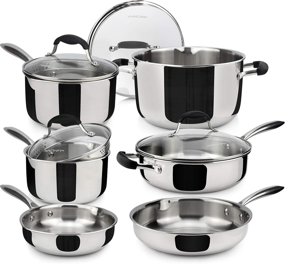 AVACRAFT 18/10 Stainless Steel Cookware Set, Premium Pots and Pans Set, Kit