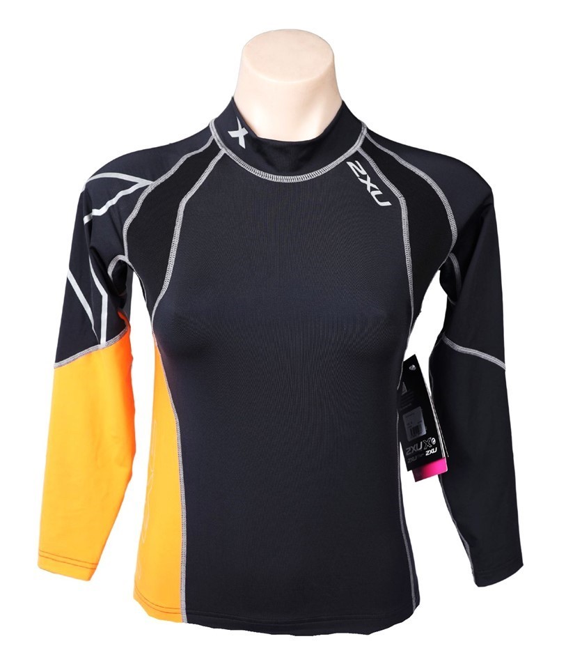 4 x 2XU Youth Long Sleeve High Performance Power Top, Size L, Black/Orange