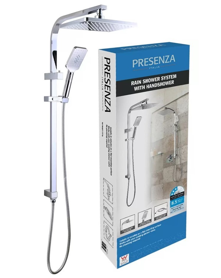 PRESENZA Chrome Shower Panel With Sliding Adjustable Shower Holder.