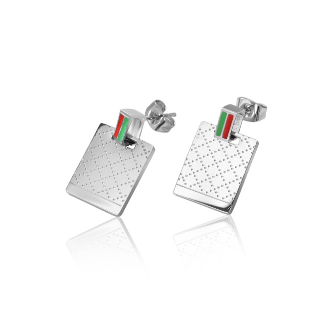 Designer Diamond Cut Rectangular Stainless Steel Stud Earrings