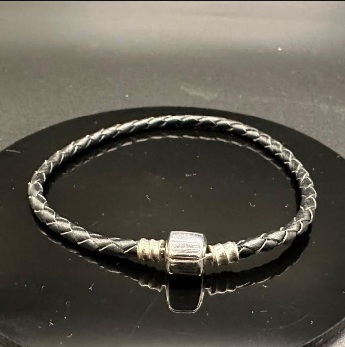 Designer Silver Ball Chain Bracelet in Black