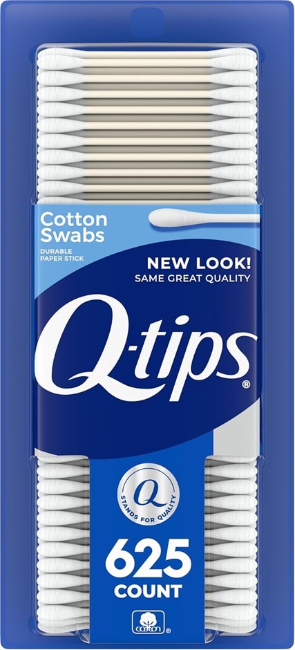 2 x Pack of 625pc Q-TIPS Cotton Swabs, 100% Pure Cotton. N.B: Damaged packa
