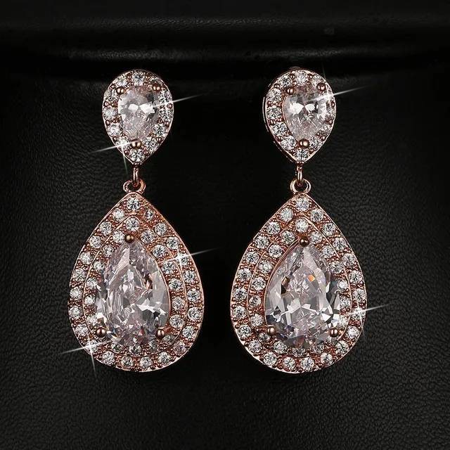 Designer Simulated Diamond Teardrop Earrings in Rose
