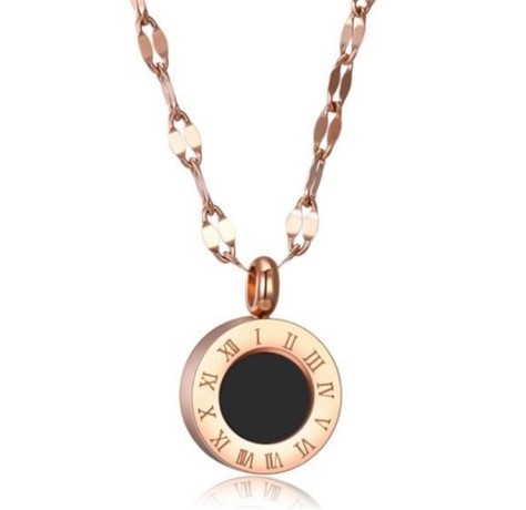 Designer Roman Numeral Round Pendant Necklace - Rose