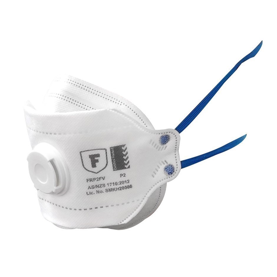 10 Boxes of 10pc FRONTIER Disposable P2 Flat Fold Respirator with Valve.  B