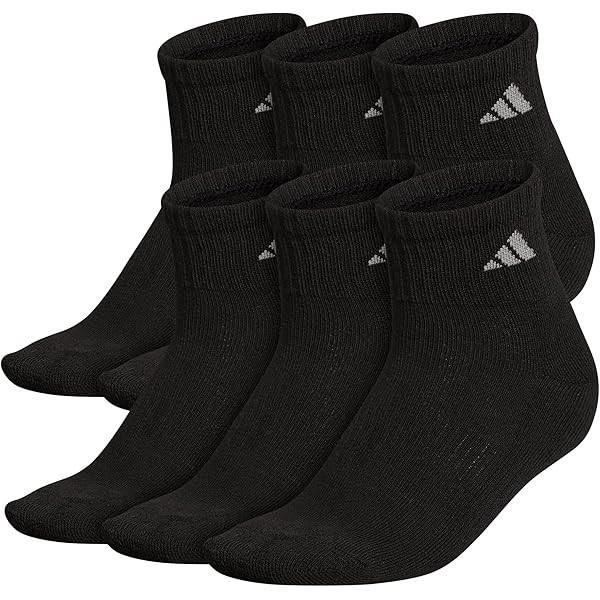 6 Pairs x ADIDAS Women's Quarter Socks, Shoe Size 5-10, Black, JJ9864. NB: