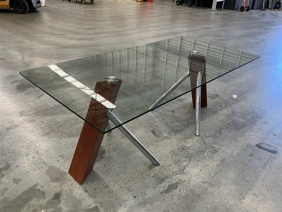 Glass Top Dining Table With Wood And Chrome Legs