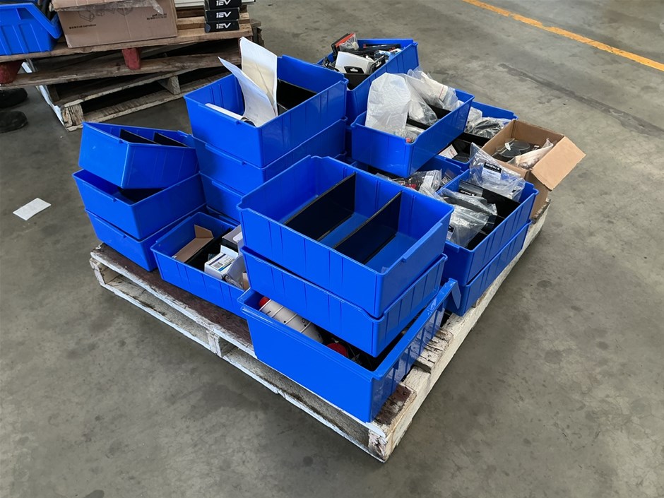 <p>Pallet of Assorted Electrical  Supplies and Storage Containers </p>
