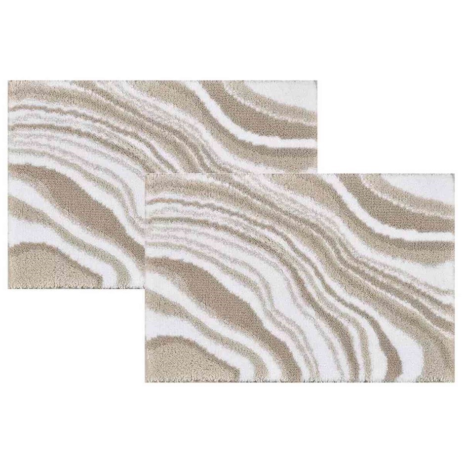RIVIERA Homes Marble Print Bath Mat 2 Pack 40 x 60cm Taupe