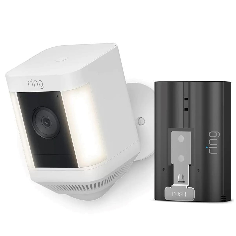 Ring Spotlight Cam Plus Battery And Additional Quick Release Battery Pack.