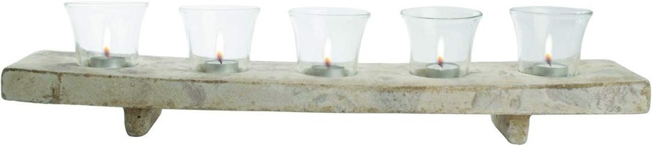 BOHO TRADERS Glass Candle Holder on Base Set, White Wash, Pack of 5 (Candle