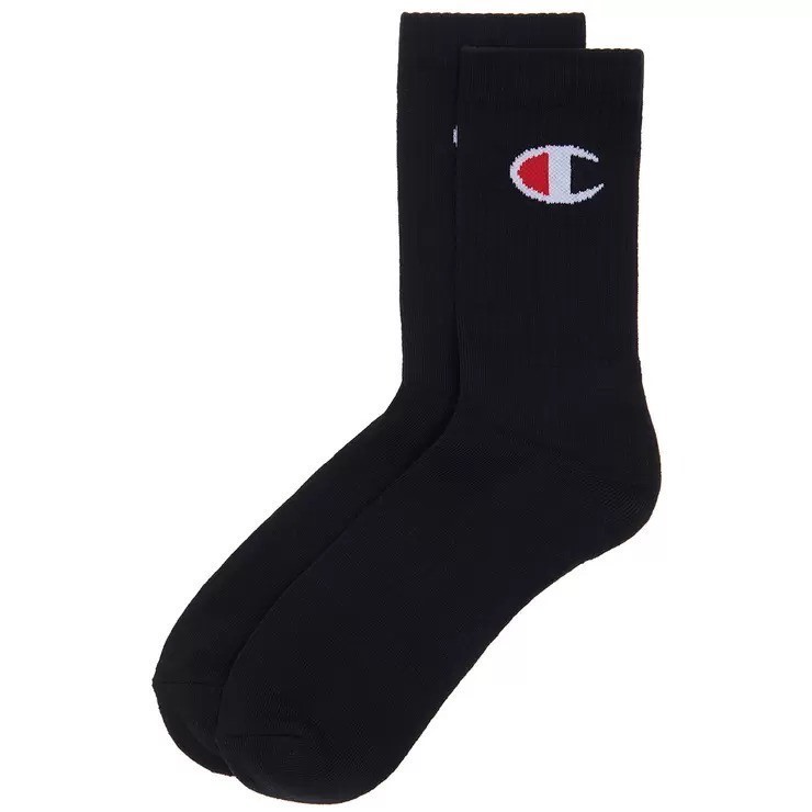 8 Pairs x CHAMPION Men's Crew Socks, Size 6-10, Cotton, Black, SXRT8G. NB: